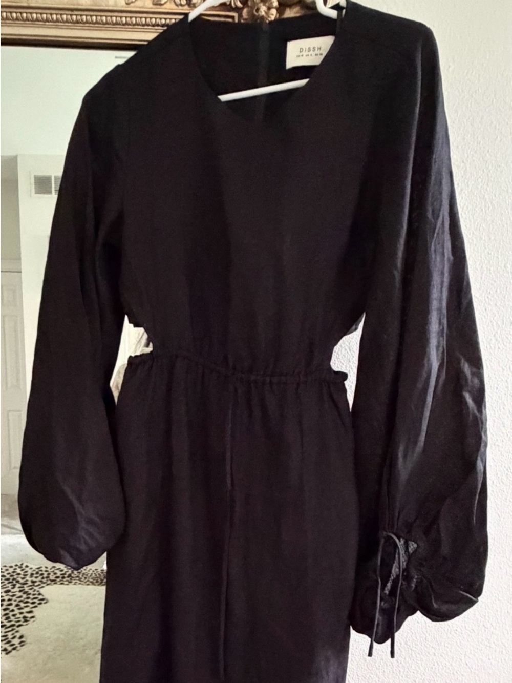 DISSH Molly Black Long-Sleeve Tie-Waist Maxi Dress